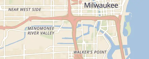Street map around Milwaukee