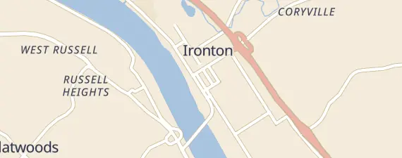 Street map around Ironton