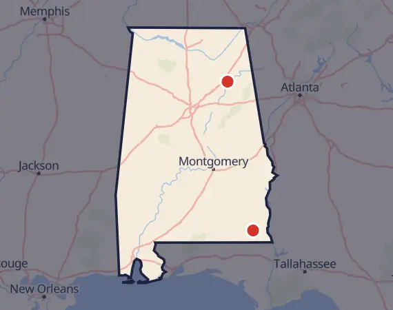 Map of card shows in Alabama
