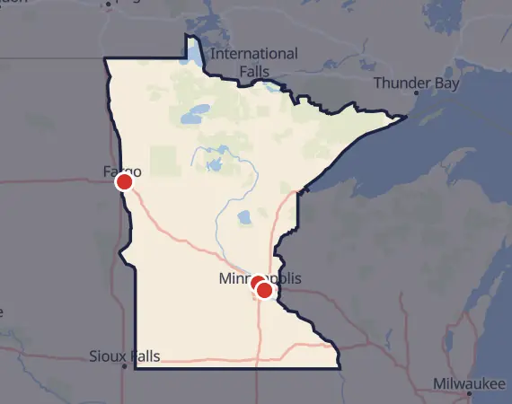 Map of card shows in Minnesota