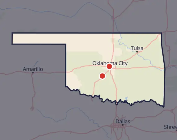 Map of card shows in Oklahoma