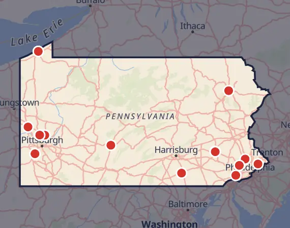 Map of card shows in Pennsylvania