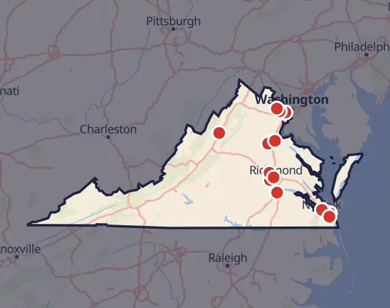 Map of card shows in Virginia